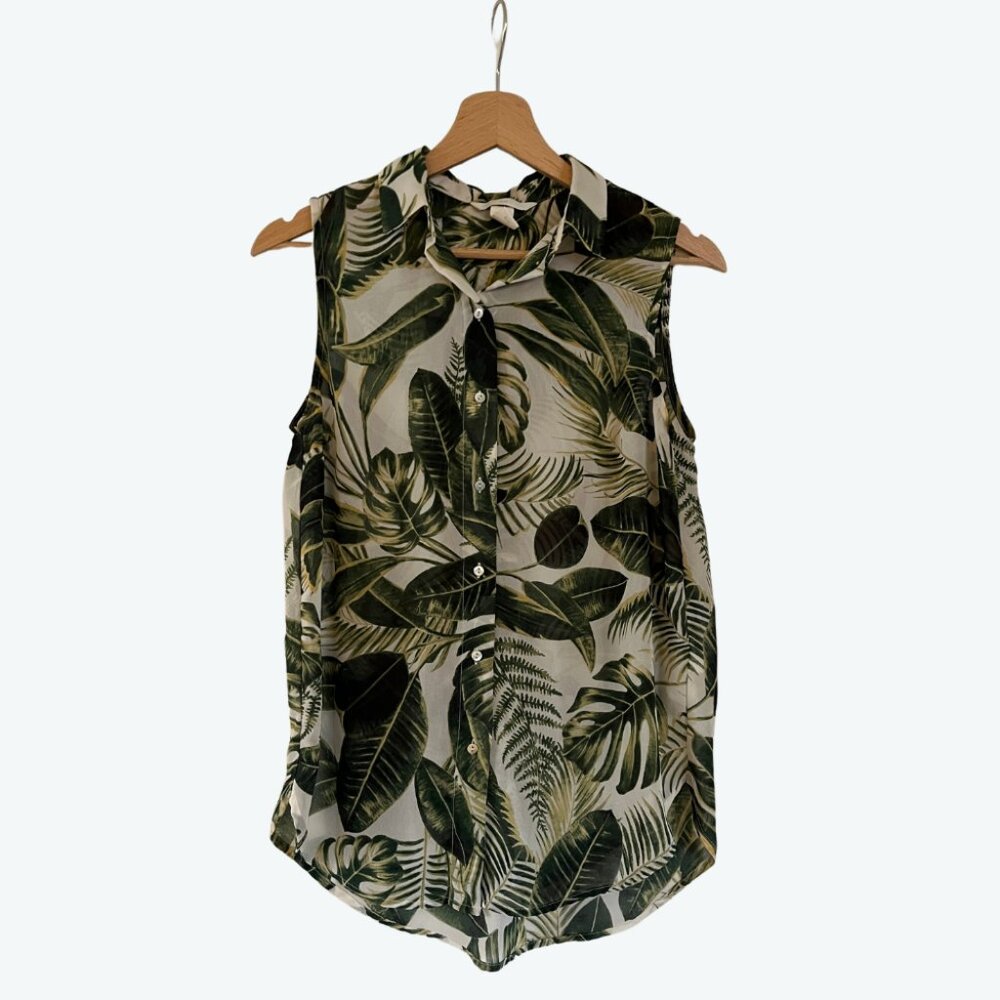 H&M Sheer Button Down Top - Tropical Leaves